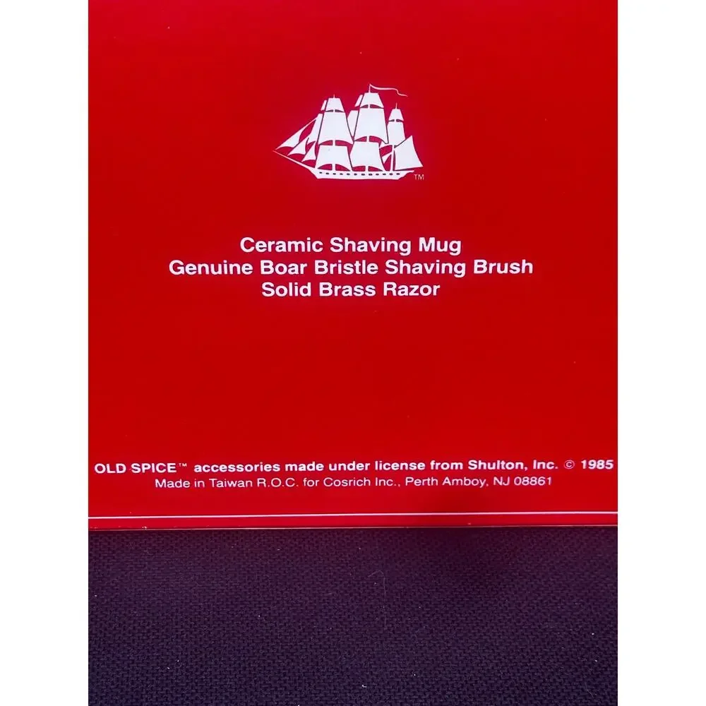 NEW 1985 Old Spice Shaving Mug, Boar Bristle Shaving Brish, solid Brass Razor